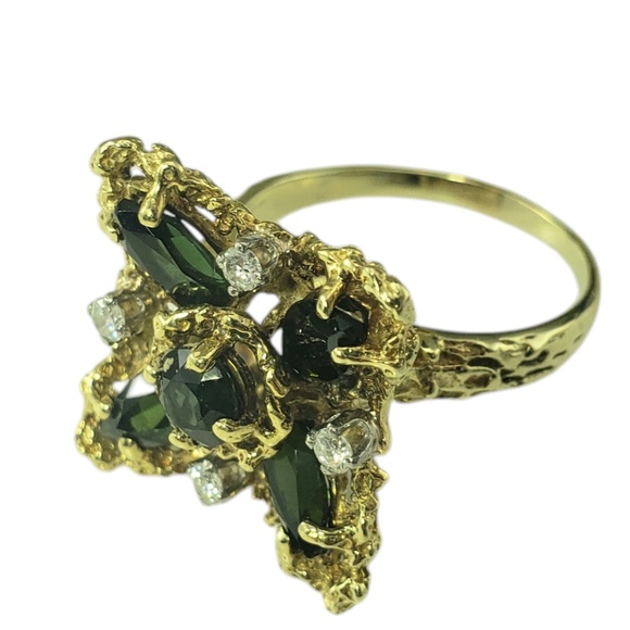 14K Yellow Gold Green Tourmaline & Diamond Ring Size 9.25 #20715 - Picture 3 of 9